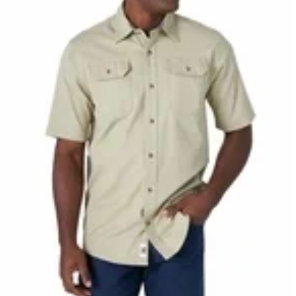 Wrangler Men's Beige Short Sleeve Comfort Stretch Woven Shirt Size 3XL